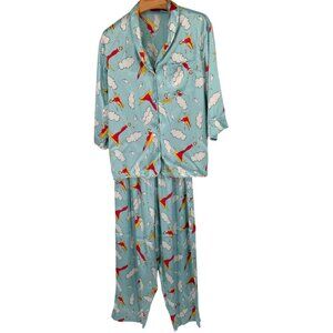Vintage Suzanne Somers Loungewear Pajama Set Large Light Blue satin